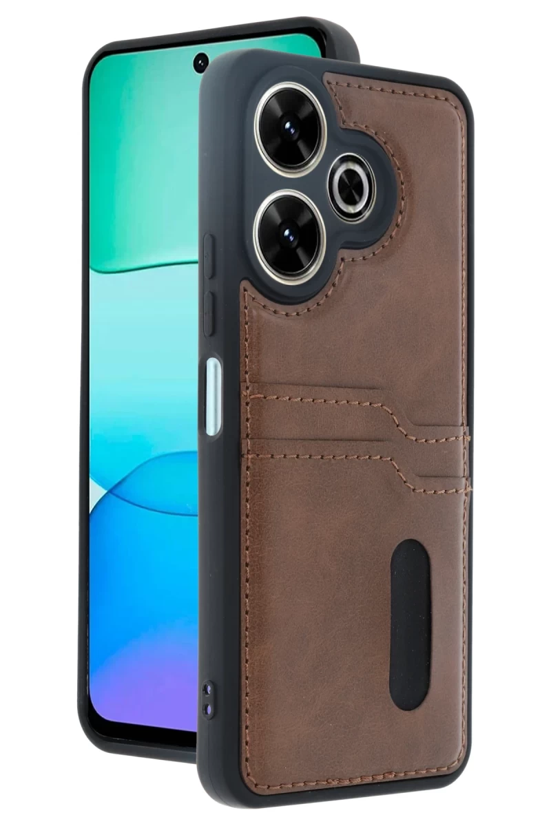 Xiaomi Redmi 13 4G Uyumlu Kılıf Sara Kartvizitli Deri Kılıf - Taba