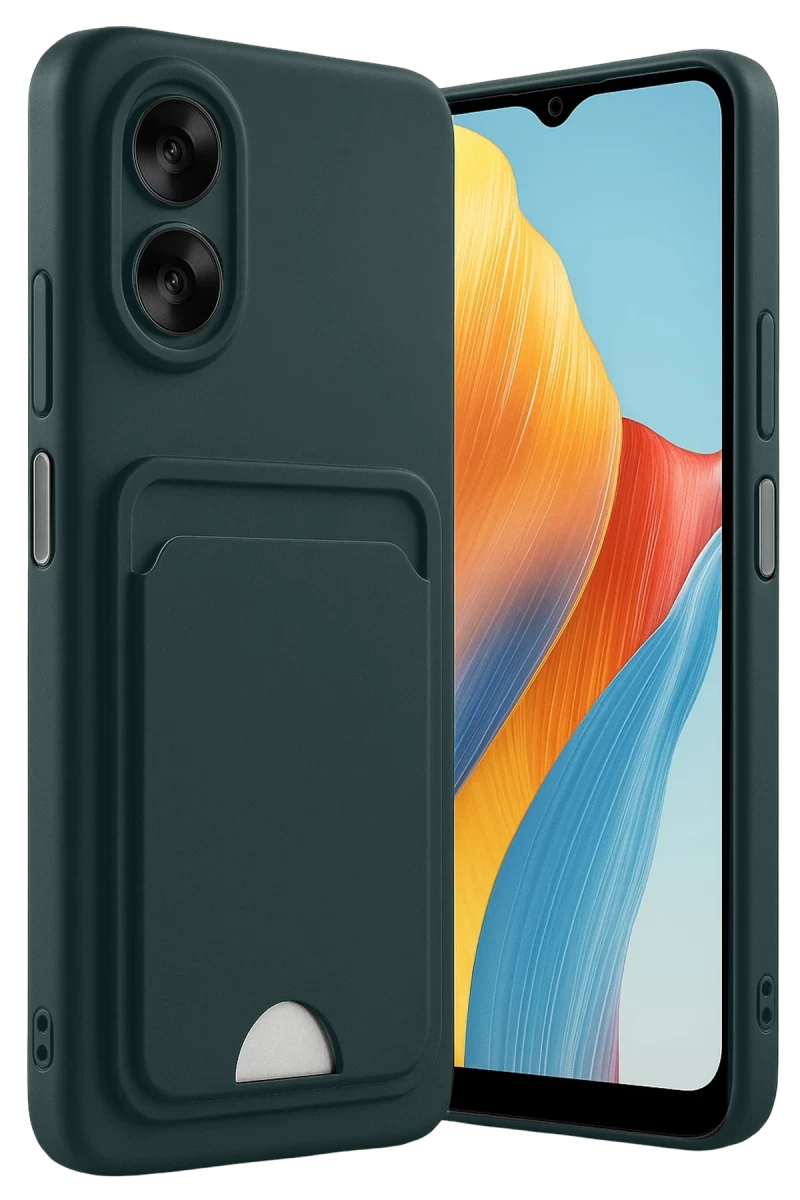 Oppo A38 Uyumlu Kılıf Kelvin Kartvizitli Silikon - Koyu Yeşil