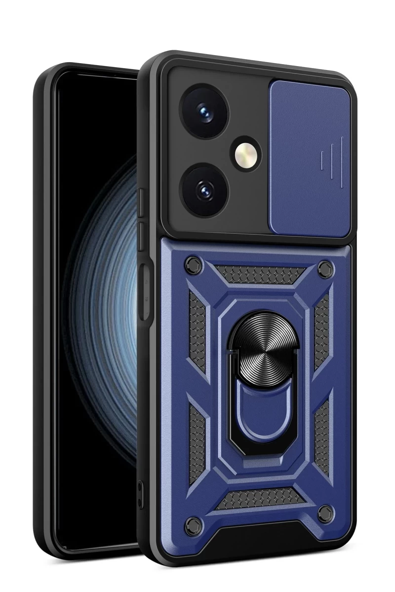 Vivo Y27 Uyumlu Kılıf Pars Lens Yüzüklü Silikon - Lacivert