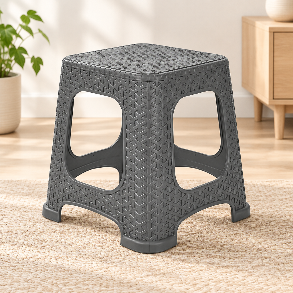 Antrasit Küçük Rattan Tabure