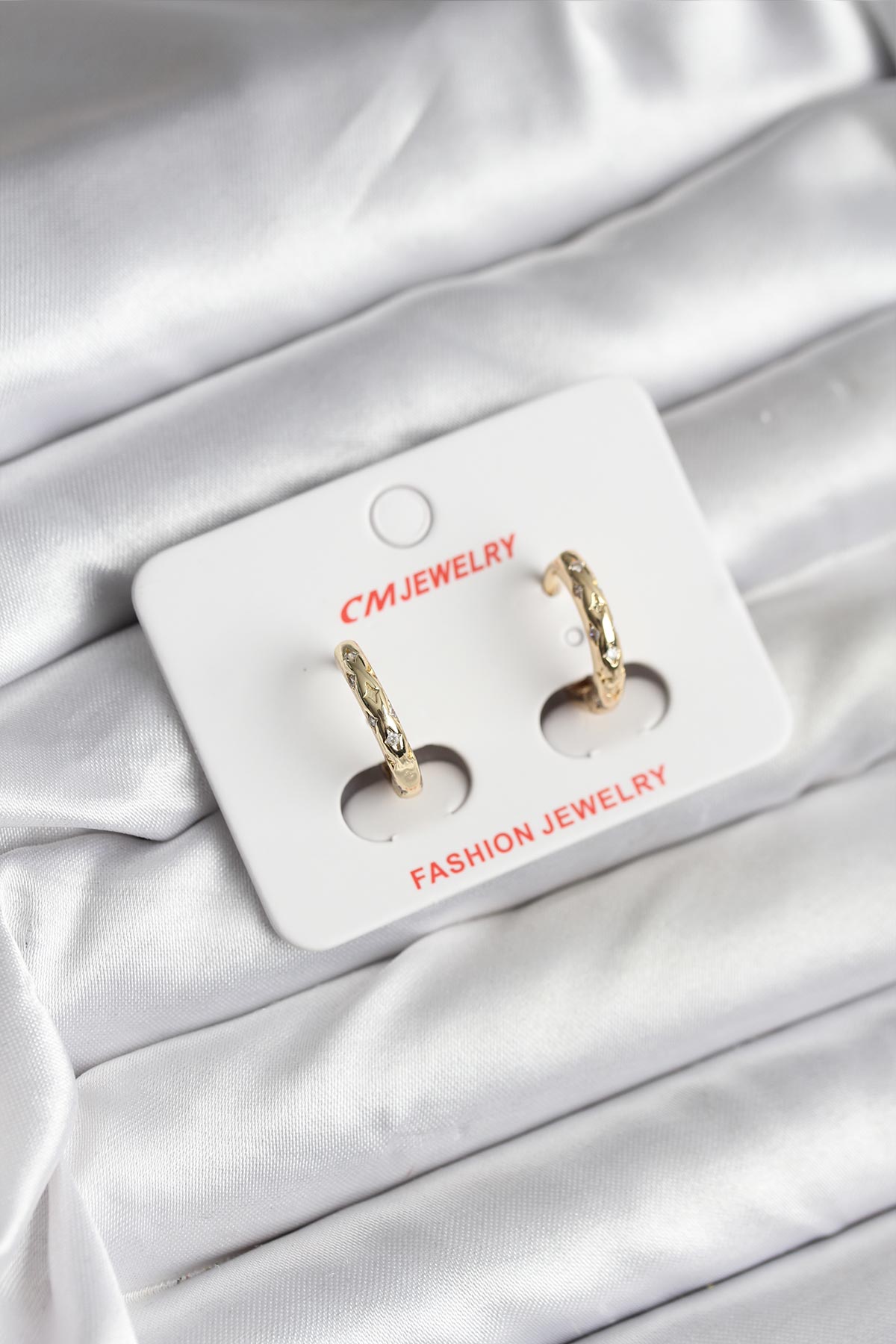 14K Gold Renk Kaplama Zirkon Taşlı Halka Model CM Kadın Küpe