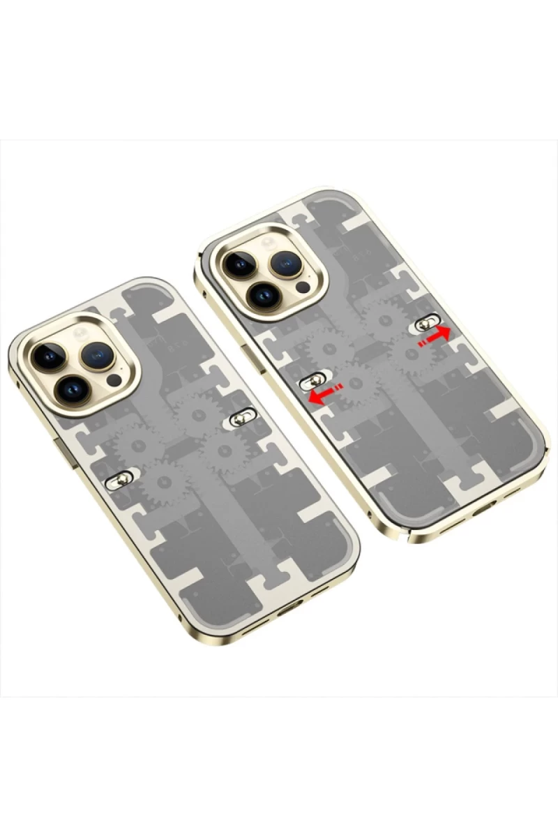 Apple iPhone 14 Pro Max Uyumlu Kılıf Mekanik Bumper Kapak - Gold