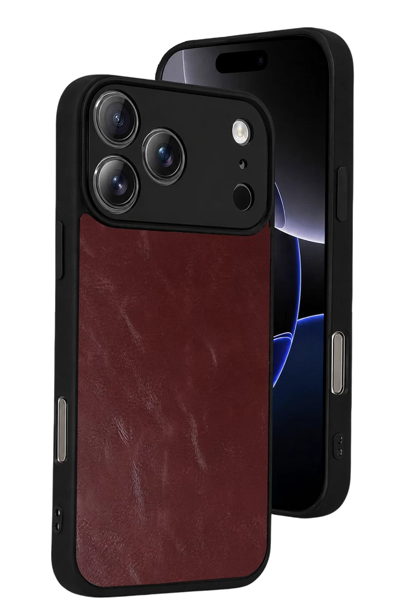 Apple iPhone 17 Pro Uyumlu Aras Deri Kapak - Bordo