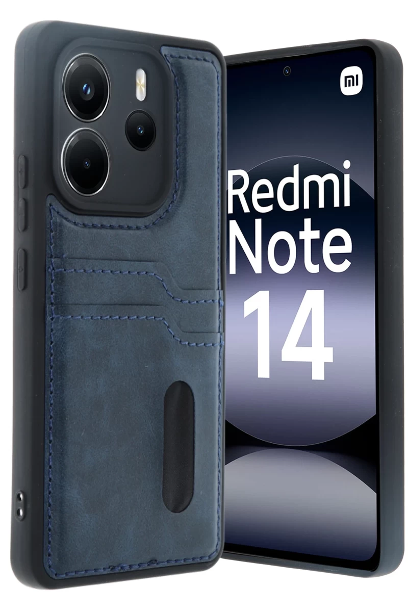 Xiaomi Redmi Note 14 4G Uyumlu Kılıf Sara Kartvizitli Deri Kılıf - Lacivert