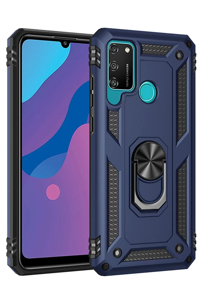 Huawei Y6P Uyumlu Kılıf Sofya Yüzüklü Silikon Kapak - Lacivert