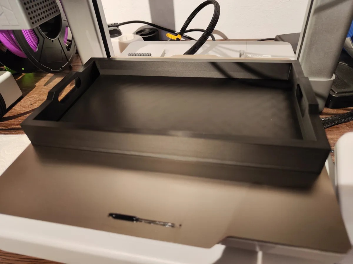 3D Baskı Kulplu Dikdörtgen Servis Tepsisi Modern Şık Tepsi Sunum ve Düzenleyici Mat Siyah