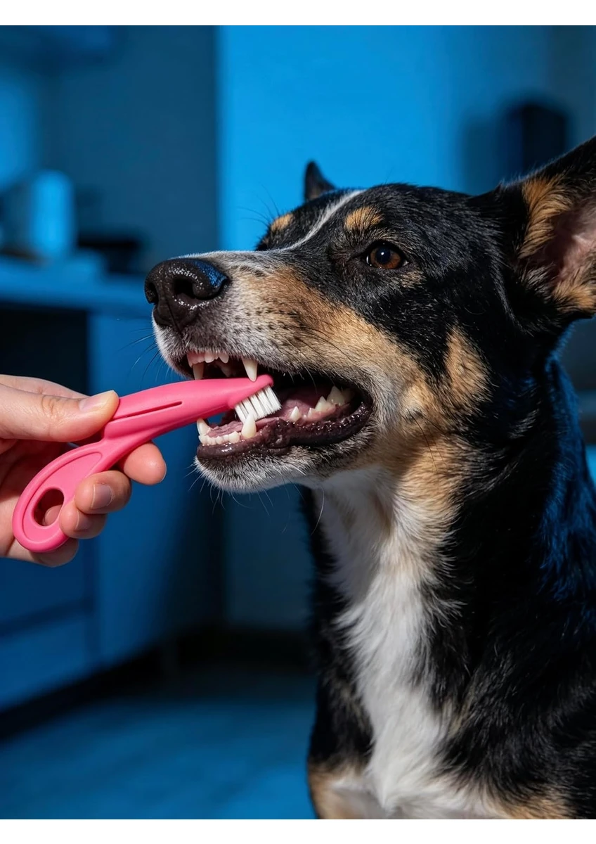 Kolay Tutuş Ergonomik Saplı Zararsız Yumuşak Kedi Köpek Diş Temizleme Fırçası