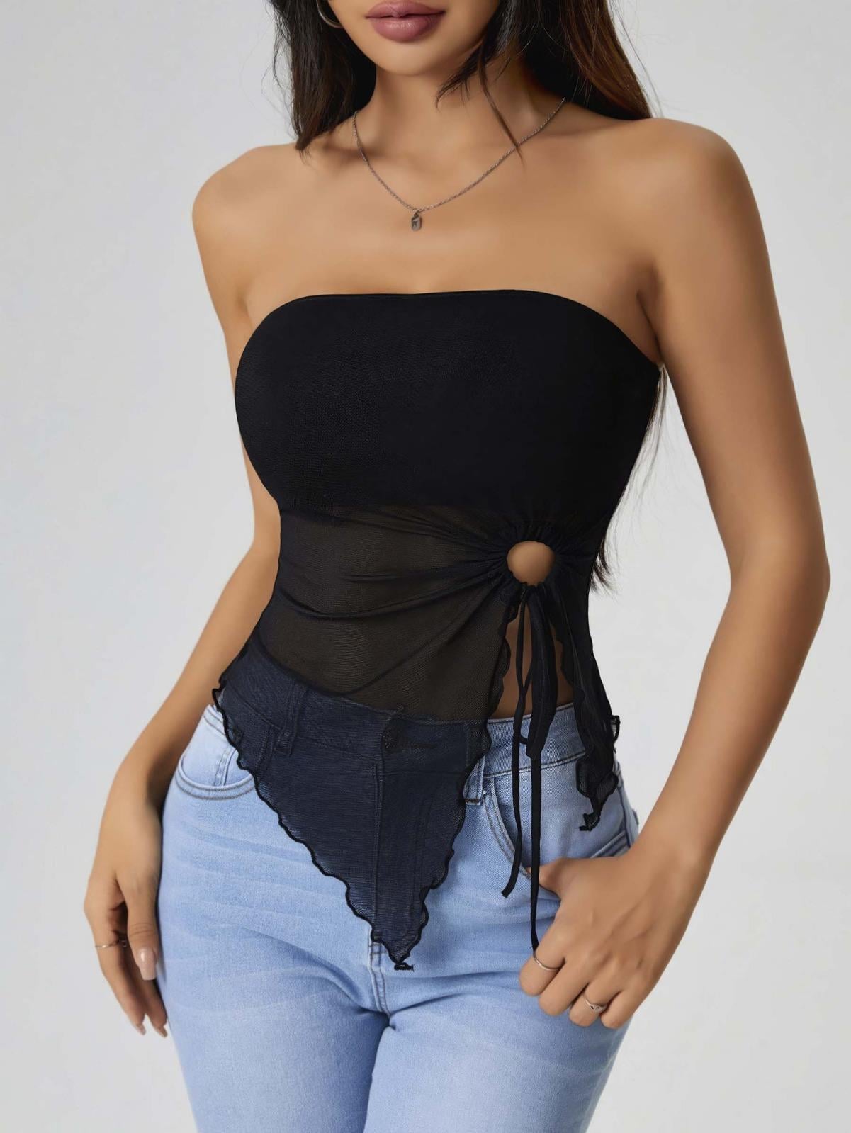 Kadın Siyah Crop Önden Halka Büzgü detaylı 5094 · BEDEN: L/XL · RENK: SİYAH