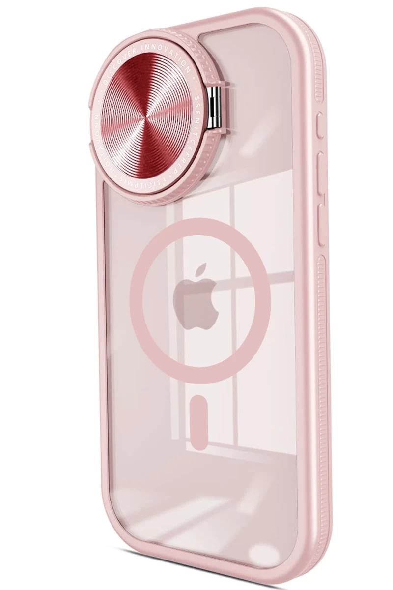 Apple iPhone 15 Pro Uyumlu Kılıf Teleskop Lens Magsafe Silikon Kapak - Pembe
