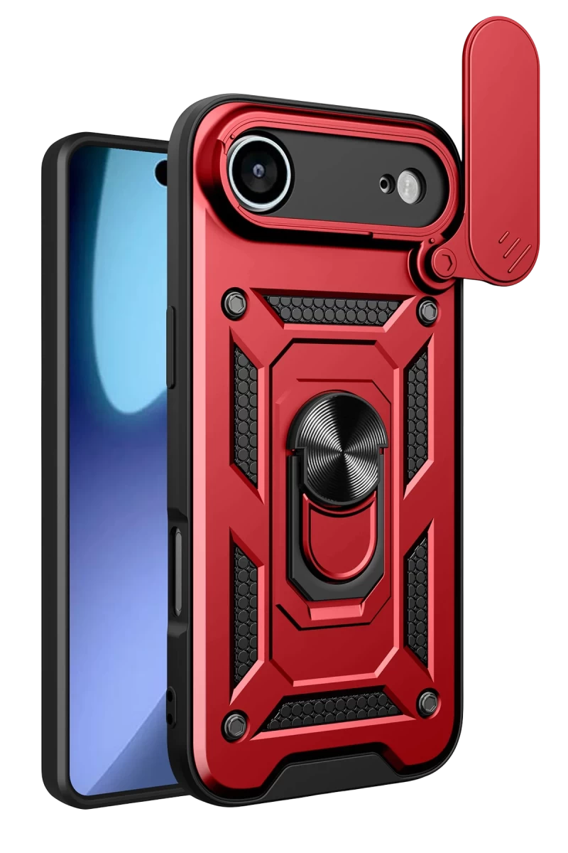 Apple iPhone 17 Air Uyumlu Pars Lens Yüzüklü Silikon - Kırmızı