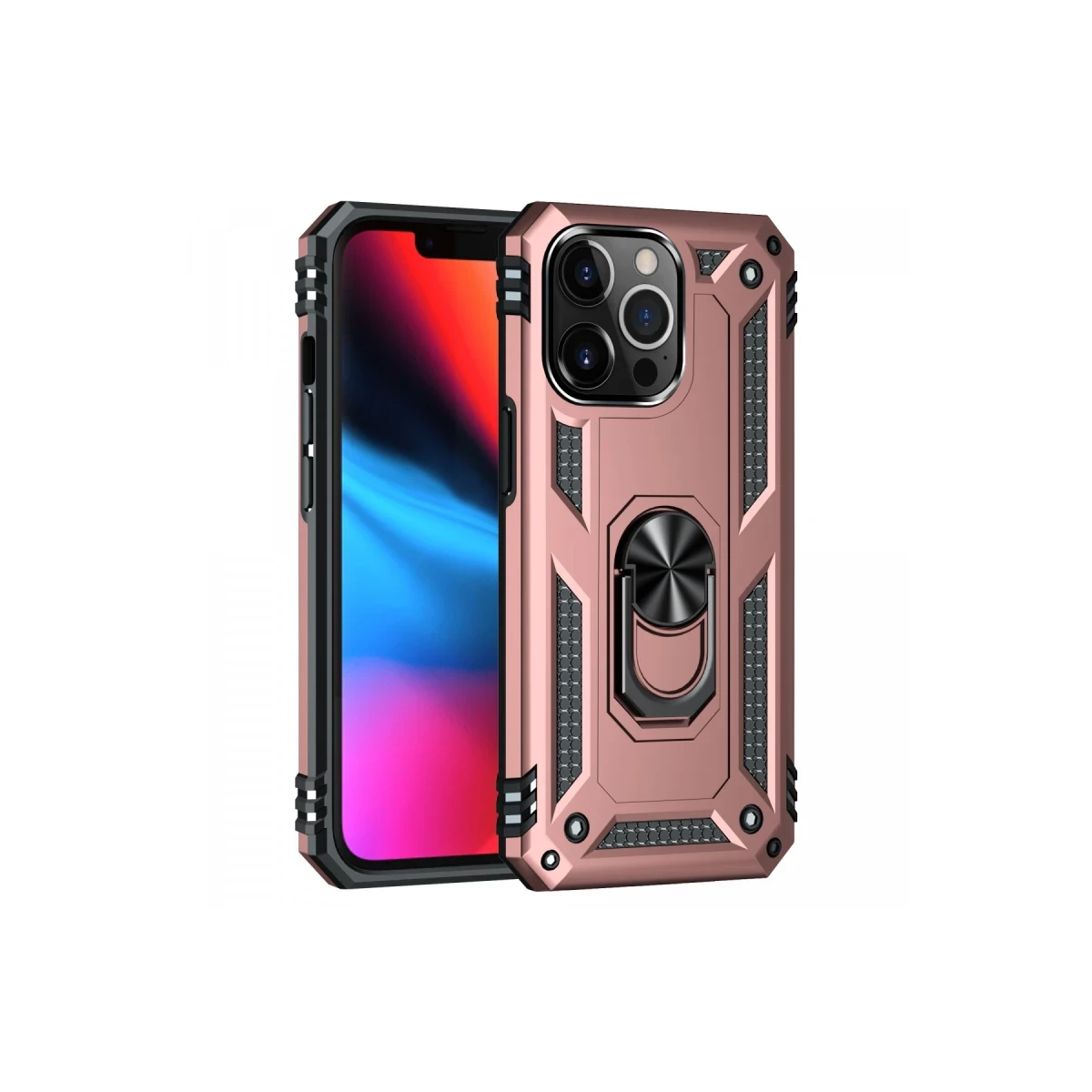 Apple iPhone 13 Pro Max Uyumlu Kılıf Sofya Yüzüklü Silikon Kapak - Rose