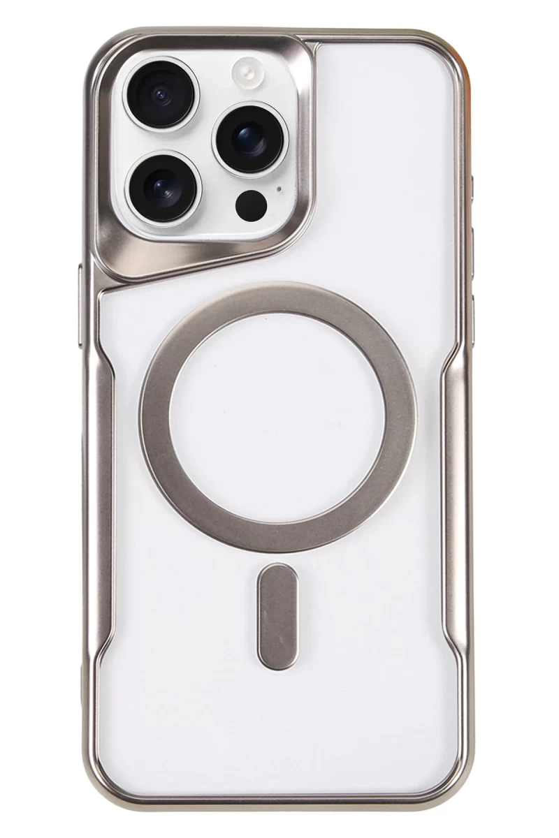 Apple iPhone 16 Pro Max Uyumlu Kılıf Boyi Magsafe Silikon Kapak - Gümüş