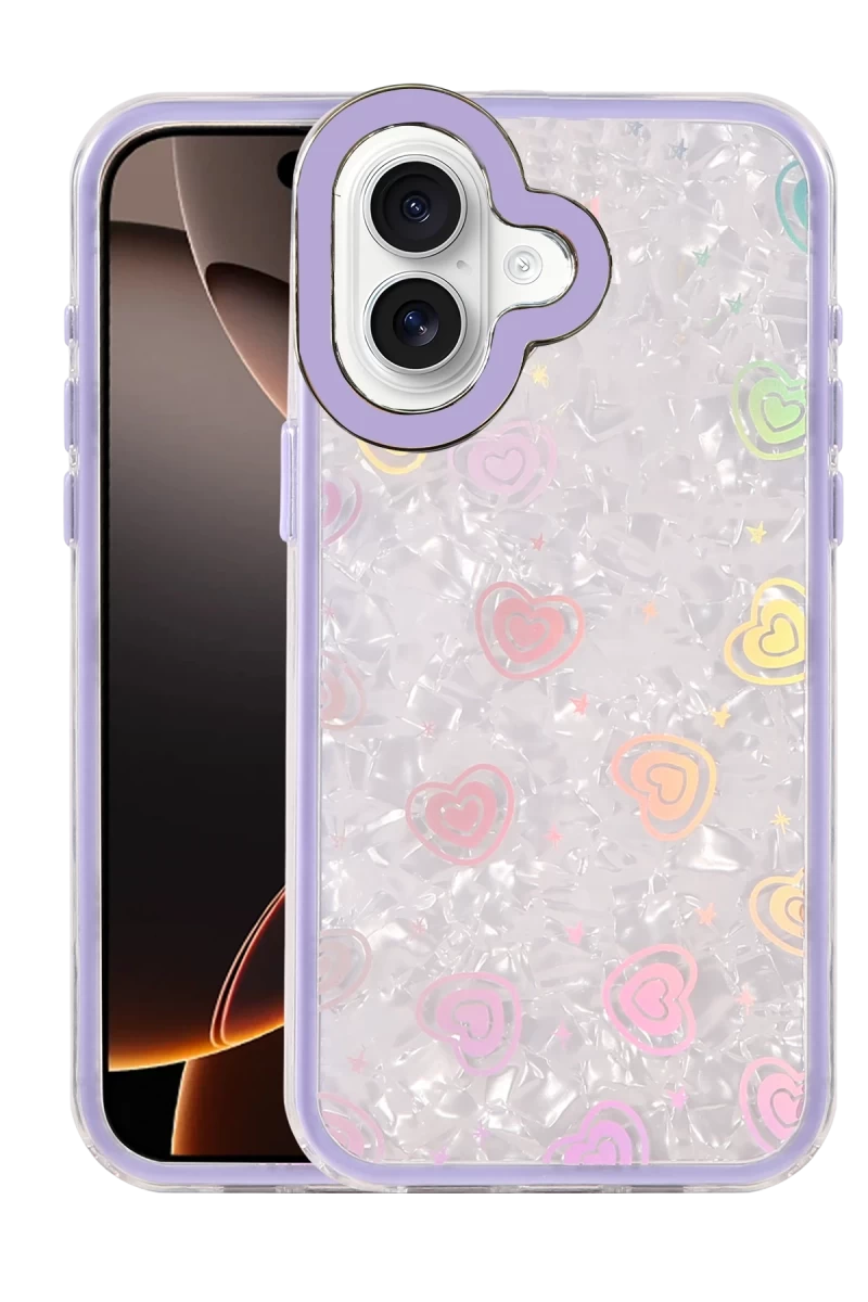 Apple iPhone 16 Uyumlu Lumi Desenli Kapak - Mor
