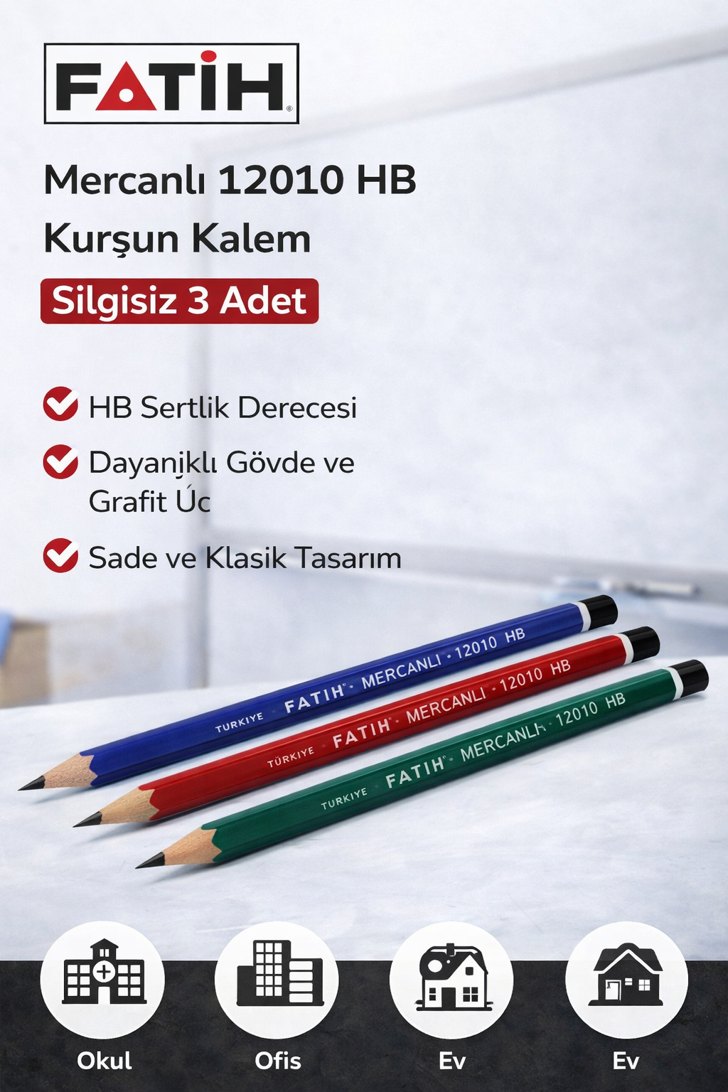 Fatih Mercanlı 12010 HB Kurşun Kalem 3 Adet