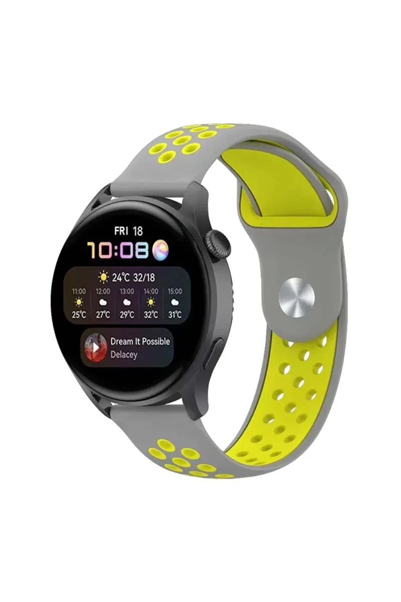 Watch 22mm Uyumlu Spor Delikli Kordon - Gri-Yeşil