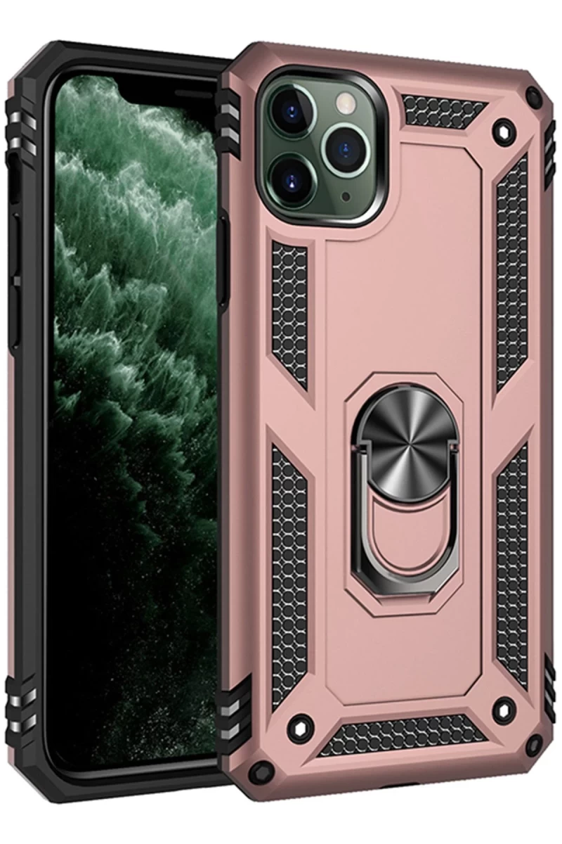 Apple iPhone 11 Pro Max Uyumlu Kılıf Sofya Yüzüklü Silikon Kapak - Rose