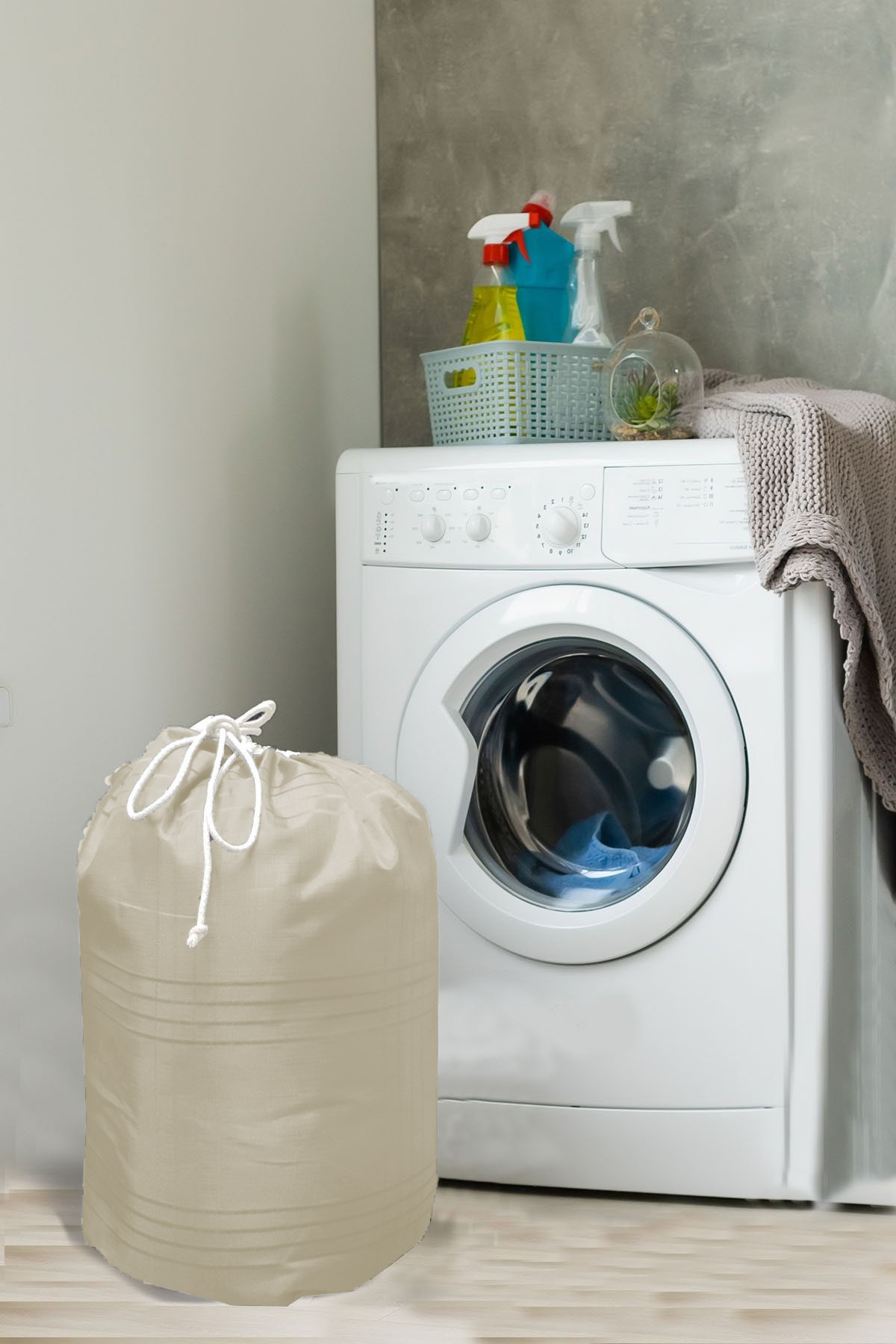 Çamaşır Torbası Astarsız, Kirli Banyo Torbası, Düzenleyici Torba - Krem