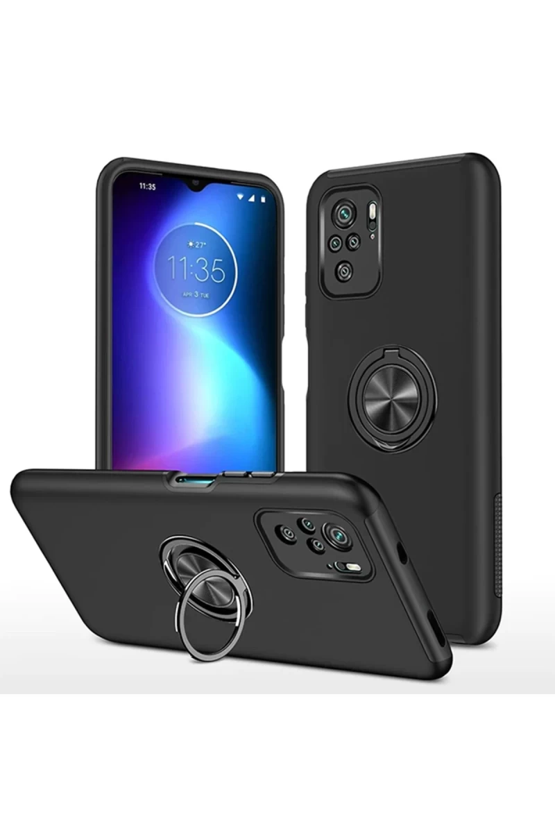 Xiaomi Poco F3 Uyumlu Kılıf Elit Yüzüklü Kapak - Siyah