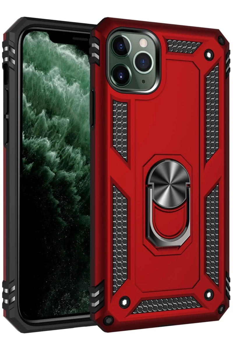 Apple iPhone 11 Pro Uyumlu Kılıf Sofya Yüzüklü Silikon Kapak - Kırmızı