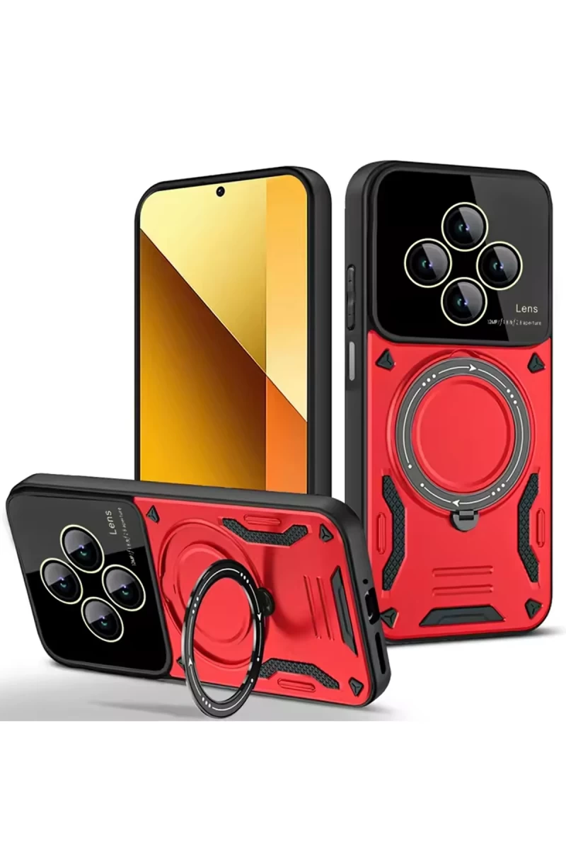 Xiaomi Redmi 14C Uyumlu Kılıf Joy Lens Standlı Kapak - Kırmızı