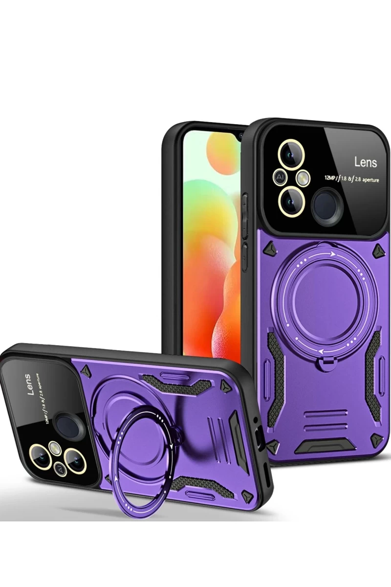 Xiaomi Redmi 12C Uyumlu Kılıf Joy Lens Standlı Kapak - Mor