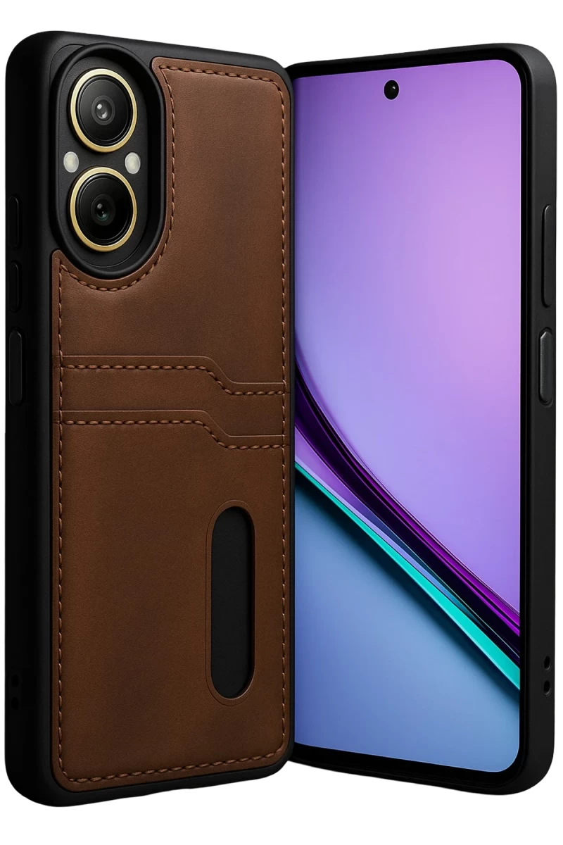 Realme 12 Lite Uyumlu Kılıf Sara Kartvizitli Deri Kılıf - Taba