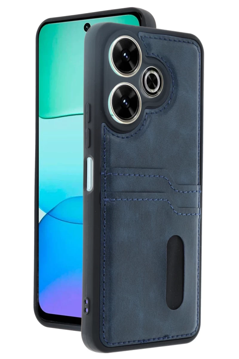 Xiaomi Redmi 13 4G Uyumlu Kılıf Sara Kartvizitli Deri Kılıf - Lacivert