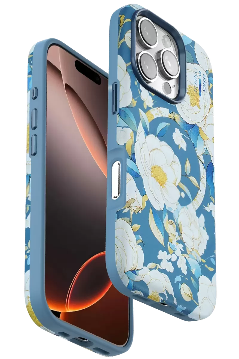 Onegif Apple iPhone 16 Pro Max Uyumlu Flower Series Magsafe Kapak - Mavi
