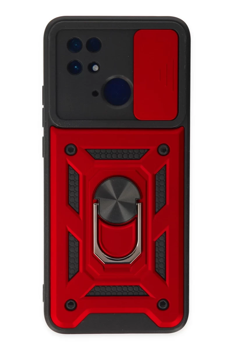 Xiaomi Redmi 10C Uyumlu Kılıf Pars Lens Yüzüklü Silikon - Kırmızı