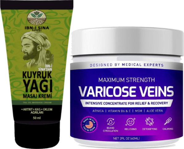 İbn-i Sina 2 Tane  Dindirici Kuyruk Yağı Kremi Kas Sırt Bel El Ayak Kullanım 50 ml + Varicose Veins Maximum Strength Cream Varıslere Krem 150 ml