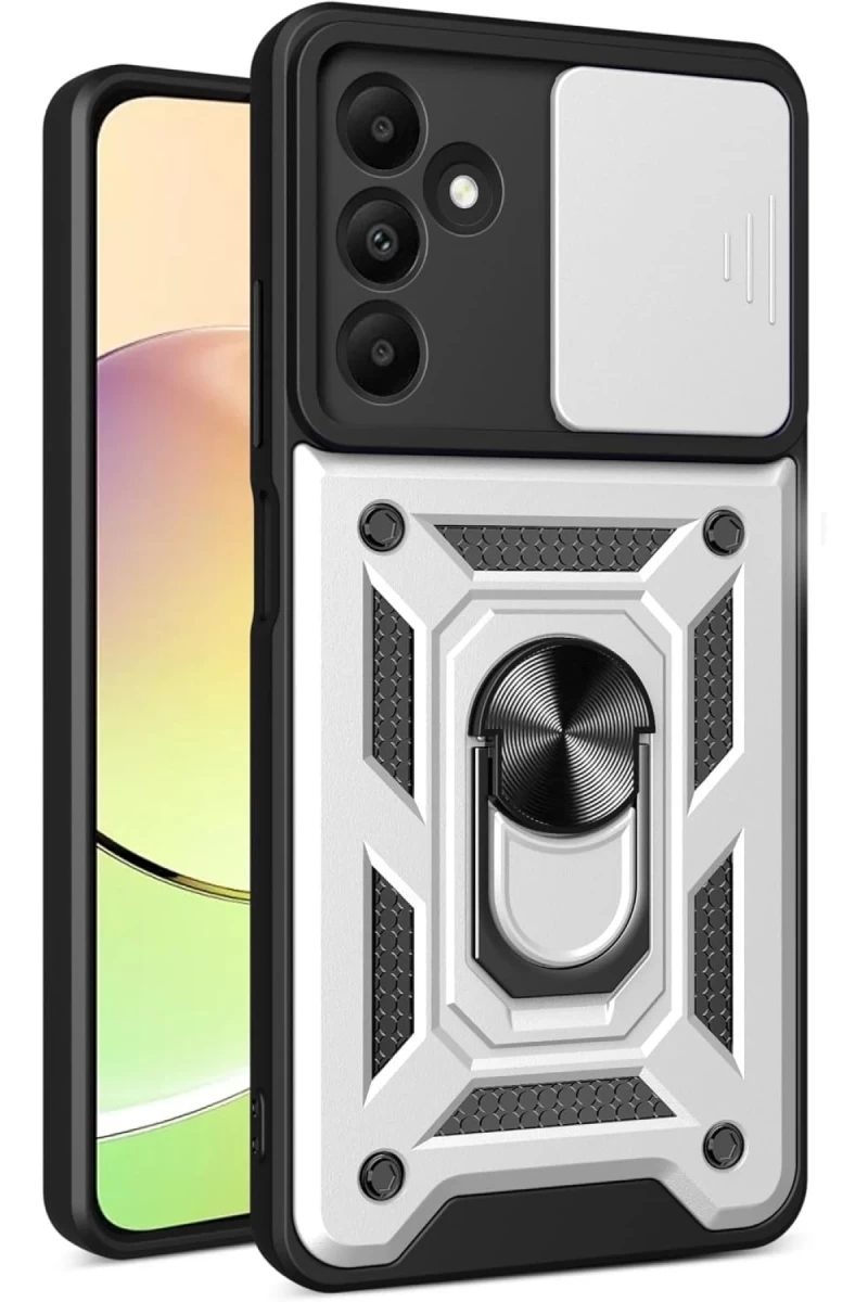 Samsung Galaxy M15 Uyumlu Kılıf Pars Lens Yüzüklü Silikon - Gümüş