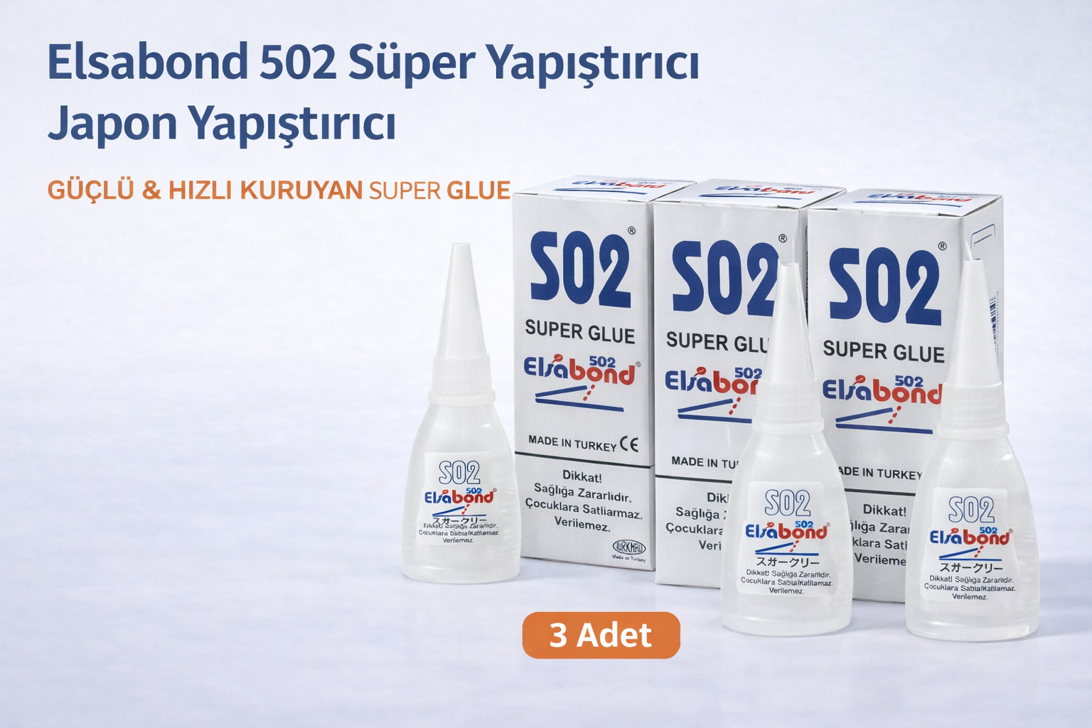Elsabond 502 Süper Yapıştırıcı Japon Yapıştırıcı 20g Güçlü Hızlı Kuruyan Super Glue 3 Adet