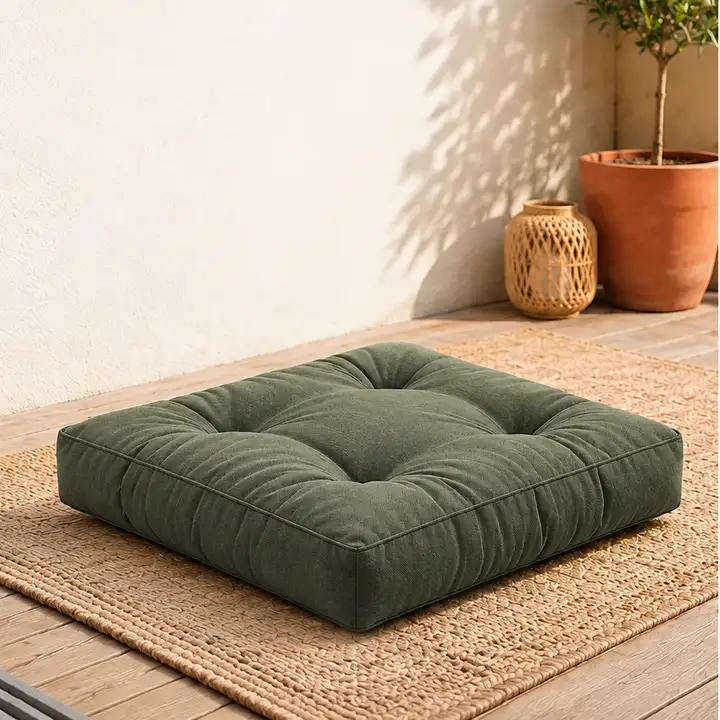 Kapitone Kare Yer Minderi · 60 × 60 × 5 cm | Haki | Dış mekân