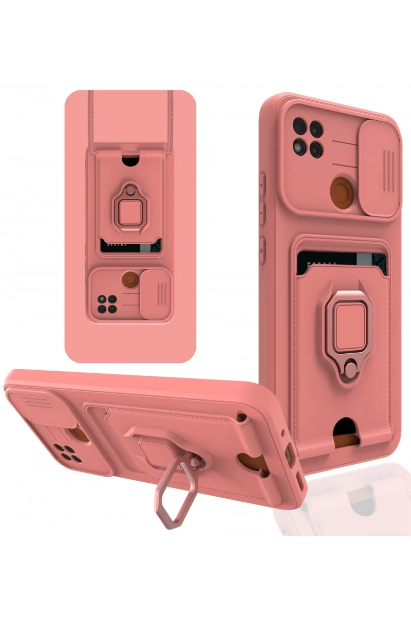 Xiaomi Redmi 9C Uyumlu Kılıf Zuma Kartvizitli Yüzüklü Silikon - Pembe