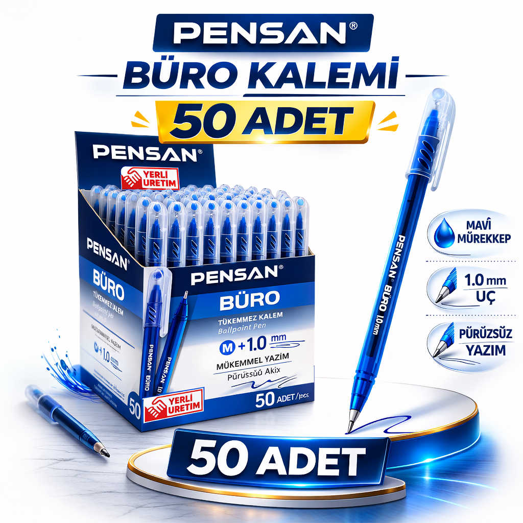 Pensan Büro Tükenmez Kalem 1.0 mm Mavi 50 Adet
