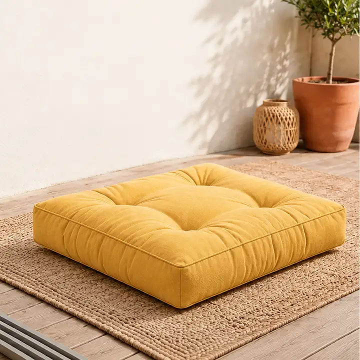Kapitone Kare Yer Minderi · 60 × 60 × 5 cm | Hardal | Dış mekân