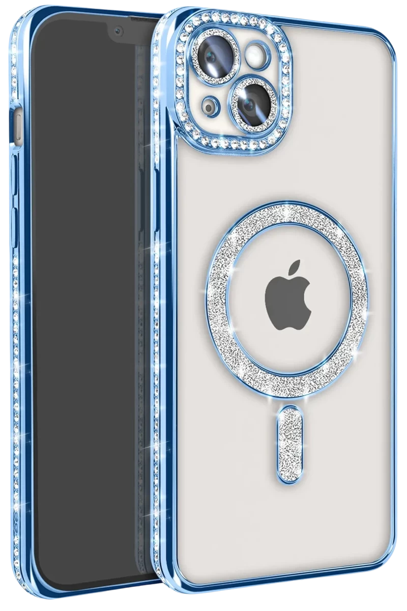 Apple iPhone 15 Uyumlu Kılıf Joke Simli Magneticsafe Kılıf - Mavi