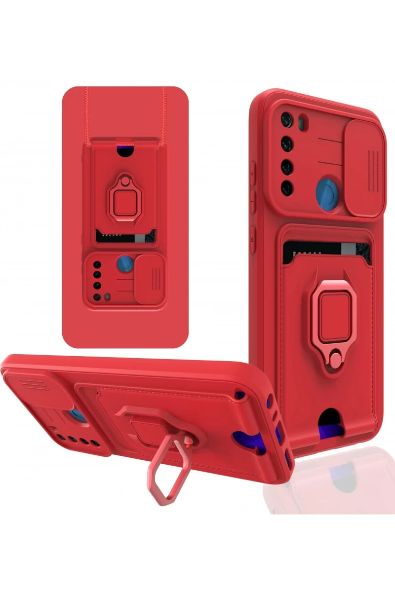 Xiaomi Redmi Note 8 Uyumlu Kılıf Zuma Kartvizitli Yüzüklü Silikon - Kırmızı