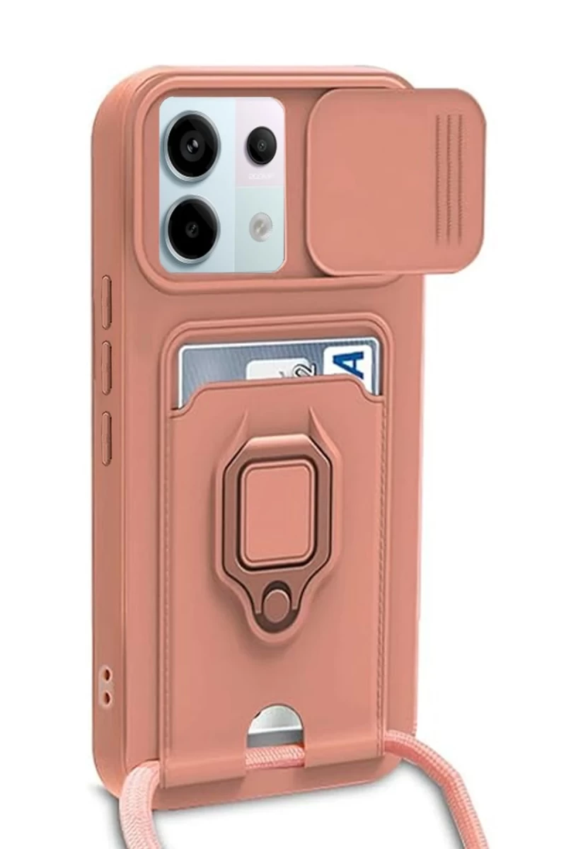 Xiaomi Redmi Note 13 Pro 5G Uyumlu Kılıf Zuma Kartvizitli Yüzüklü Silikon - Pembe