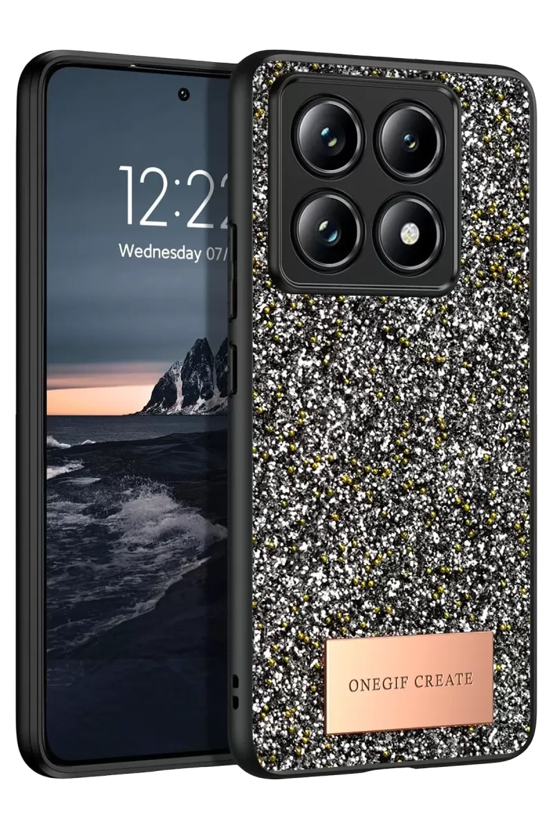 Onegif Xiaomi Mi 14T Pro Uyumlu Bright Simli Kapak - Gümüş