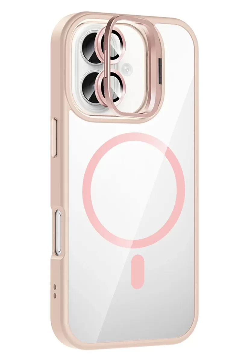 Joko Apple iPhone 16 Plus Uyumlu Remim Lensli Magsafe Standlı Kapak - Pembe