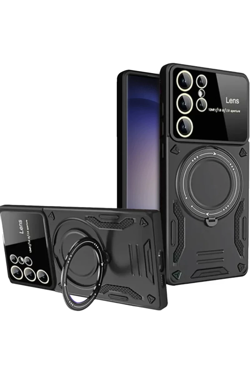Samsung Galaxy S25 Ultra Uyumlu Kılıf Joy Lens Standlı Kapak - Siyah
