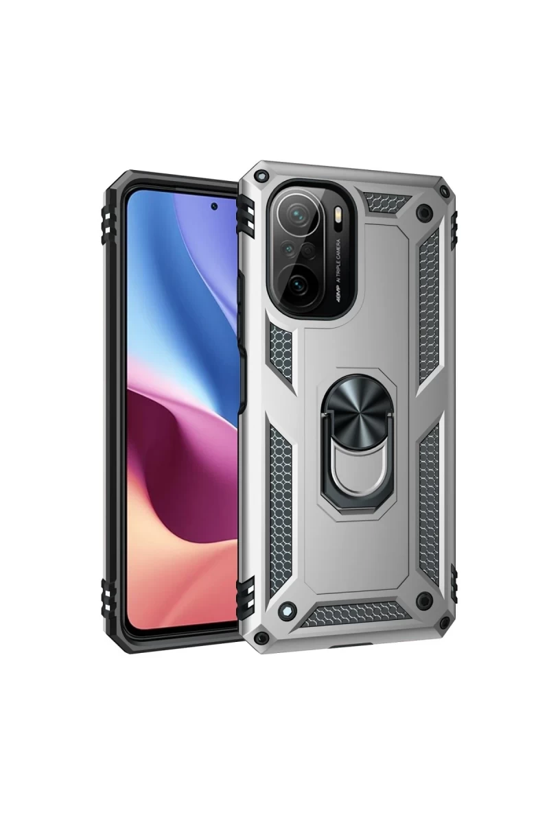 Xiaomi Poco F3 Uyumlu Kılıf Sofya Yüzüklü Silikon Kapak - Gümüş