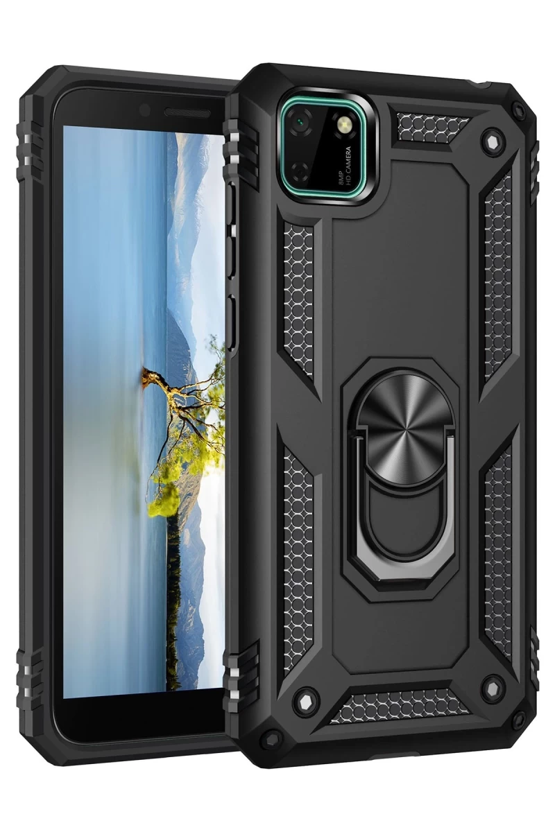 Huawei Y5P Uyumlu Kılıf Sofya Yüzüklü Silikon Kapak - Siyah