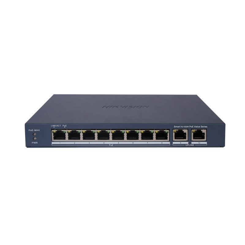 HIKVISION DS-3E1310P-EI/M 8 PORT 10/100 + 2 PORT GIGABIT RJ45 UPLINK 60W 300 METRE POE SMART YÖNETİLEBİLİR SWITCH