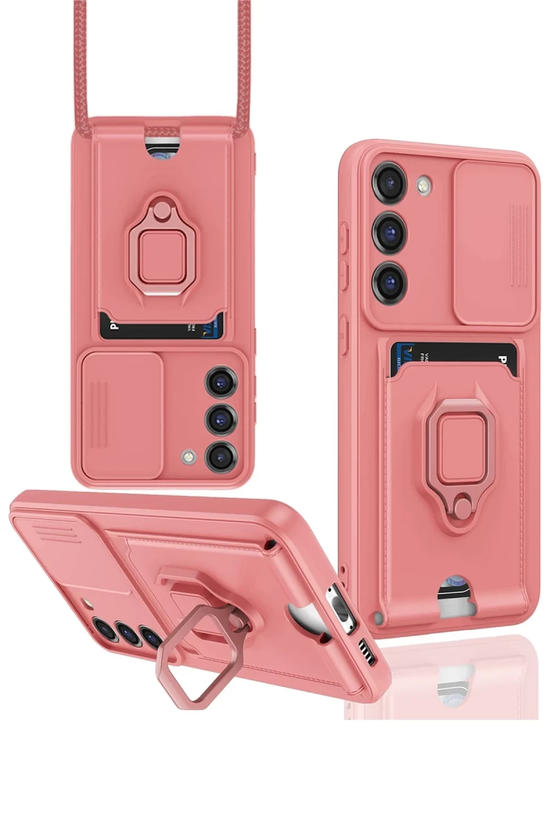 Samsung Galaxy S23 Plus Uyumlu Kılıf Zuma Kartvizitli Yüzüklü Silikon - Pembe