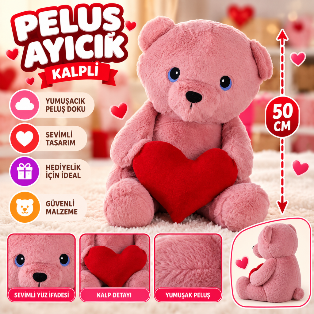 7999 50 CM PEMBE KALPLİ AYI