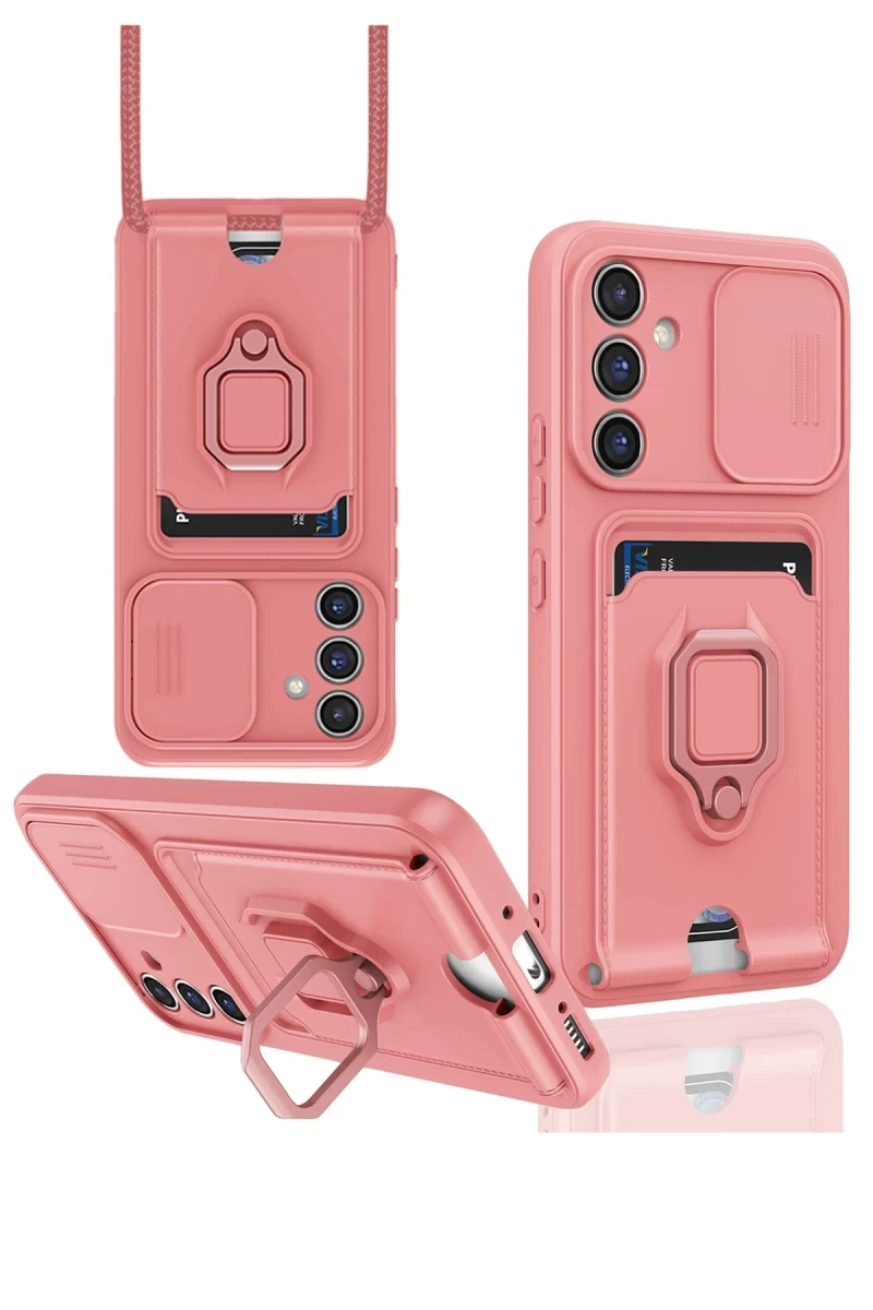 Samsung Galaxy A14 4G Uyumlu Kılıf Zuma Kartvizitli Yüzüklü Silikon - Pembe
