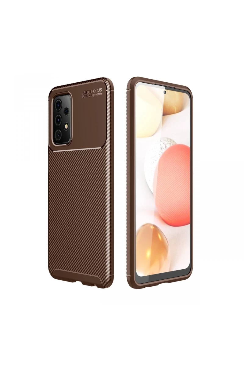 Samsung Galaxy A72 Uyumlu Kılıf Auto Focus Karbon Kapak - Kahverengi