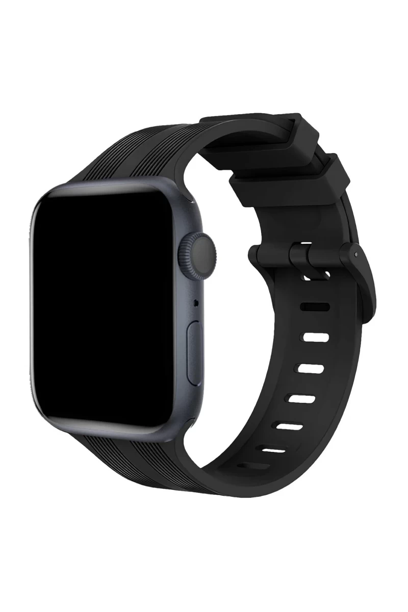 Apple Watch 38mm Uyumlu KR408 Çizgili Silikon Kordon - Siyah